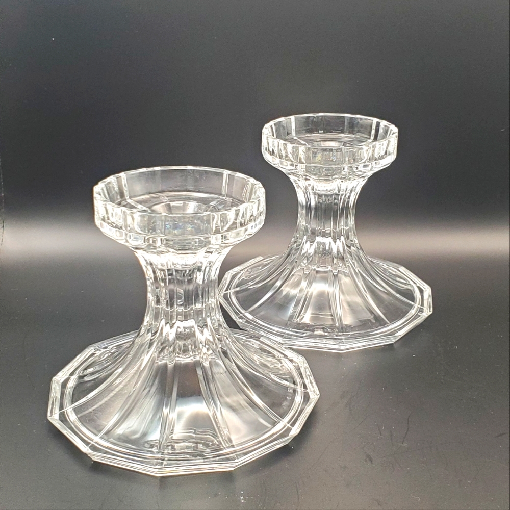 Clear Crystal Round Shaped Candle Stick Votive Pillar Holder Set  5" Hight